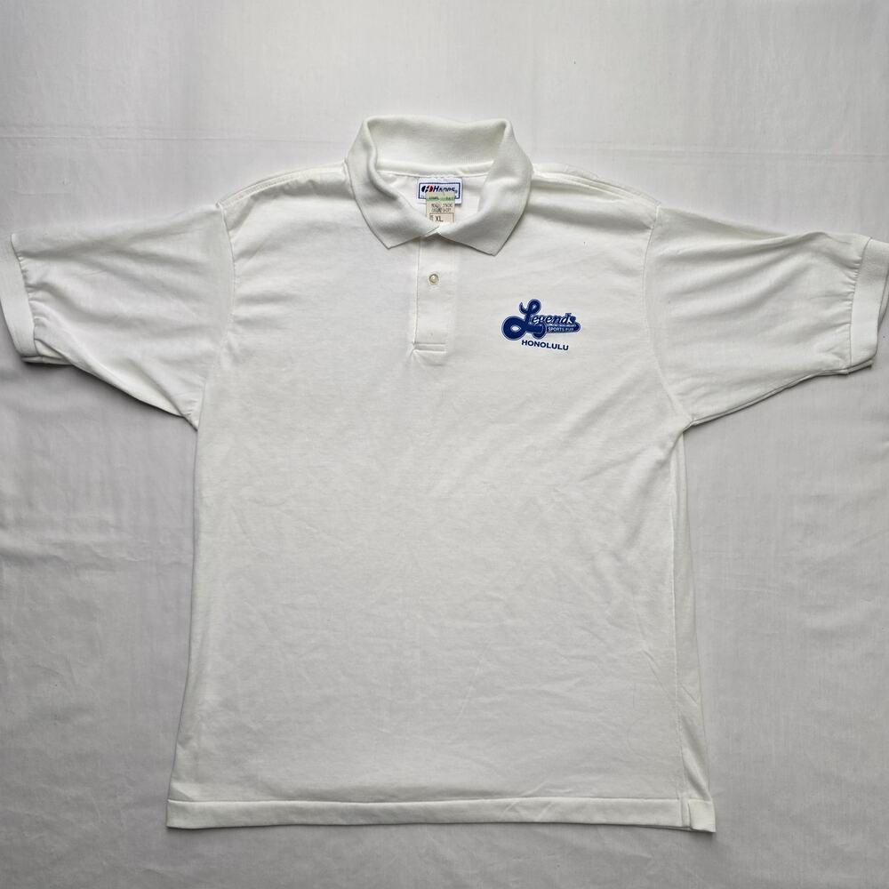 Vintage Honolulu Polo XL Legends Sports Pub Bar White Collared Shirt